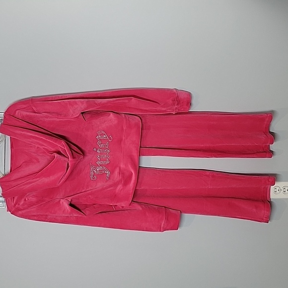 Juicy Couture PINK Velvet Velour Bling Track Suit 2pc hoodie Pants size Medium